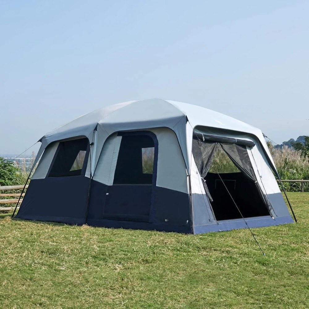 

10 person camping blackout tent, multi room tent for family, large tents with rainfly and carry bag, 2 doors, water-resistant