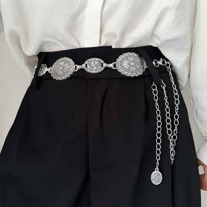 1 Piece Set Of Waist Chain Accessories For Women's Retro Bohemian Ethnic Style High-end Silver Metal Chain Belt With Skirt Belt