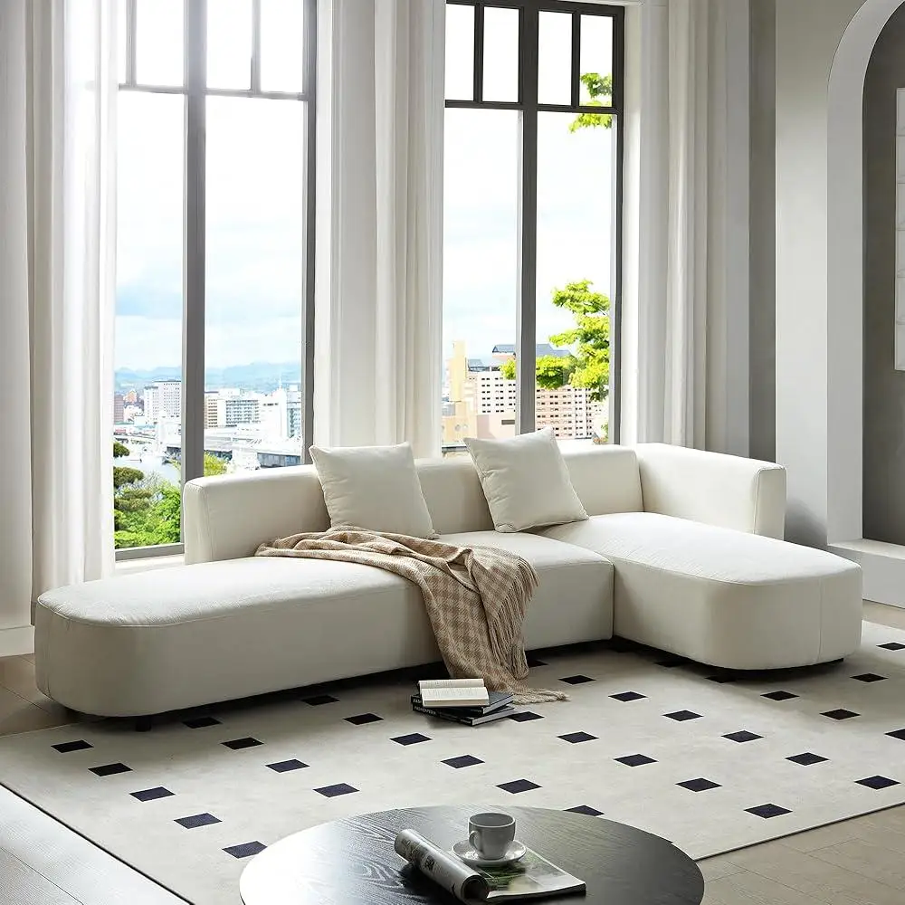 Modern Upholstered L-Shape Sectional Sofa Couch with Chaise Comfortable Chenille 4-Seater Living Room Office Easy Assembly 2