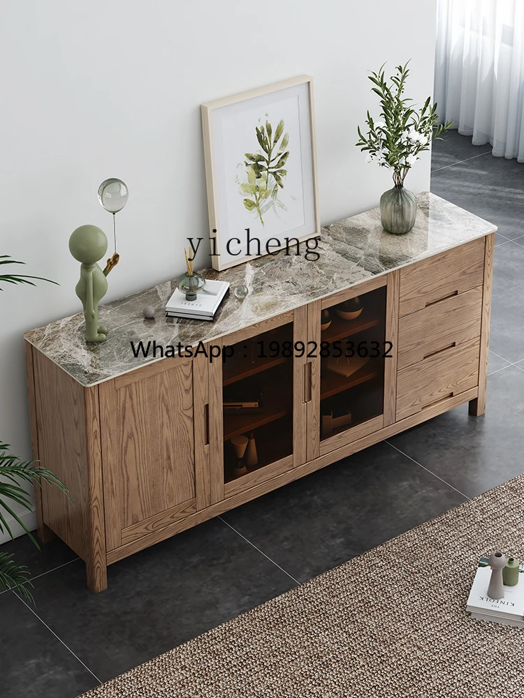 DD Nordic solid wood rock slab dining side cabinet living room storage cabinet light luxury kitchen storage cabinet