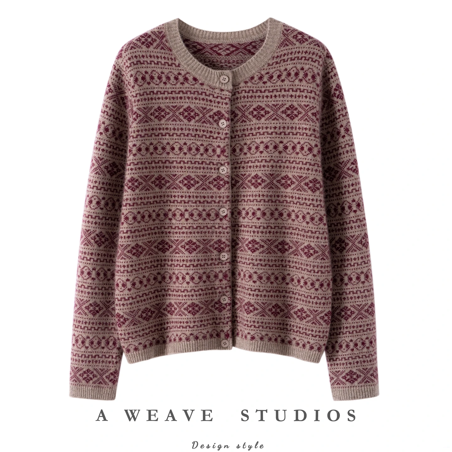 

Thickened Jacquard Sweater Women's 100% Goat Cashmere Women's Round Neck Knit Cardigan Autumn Winter New High-Quality Women's