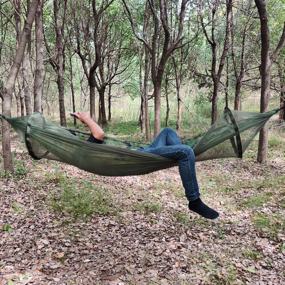 Camping Hammock with Mosquito Net Pop-Up Light Portable Outdoor Parachute Hammocks with Mosquito Net and Rain Fly Tarp