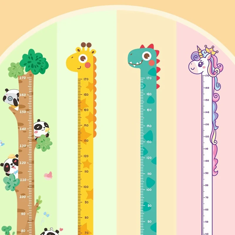 Wall Height Measuring Ruler Stickers For Kids Room Kindergarten Decor Cute Cartoon Height Sticker Unicorn Dinosaur Giraffe