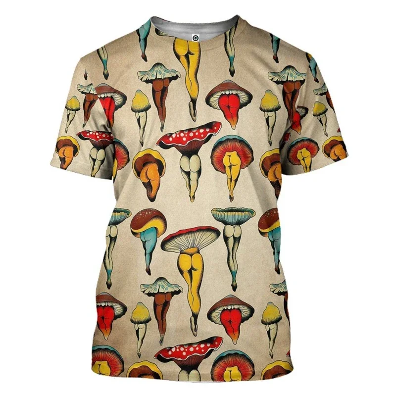 

New Mushroom 3D Printing T Shirt Plant Pattern O Neck Short Sleeve Forest Fashion Casual Unisex Tops Tshirt High Quality T-shirt