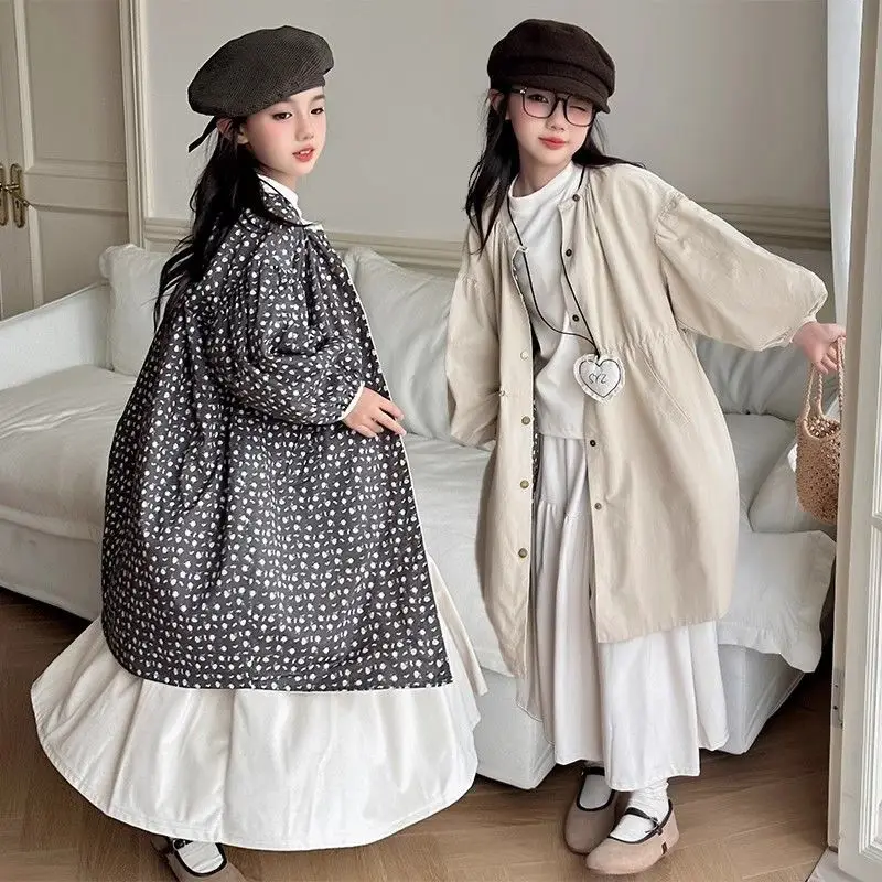 2025 New Korean Style Big Girl Windbreaker Coat for Children Autumn Spring Lightweight Windbreaker Jacket with Hood
