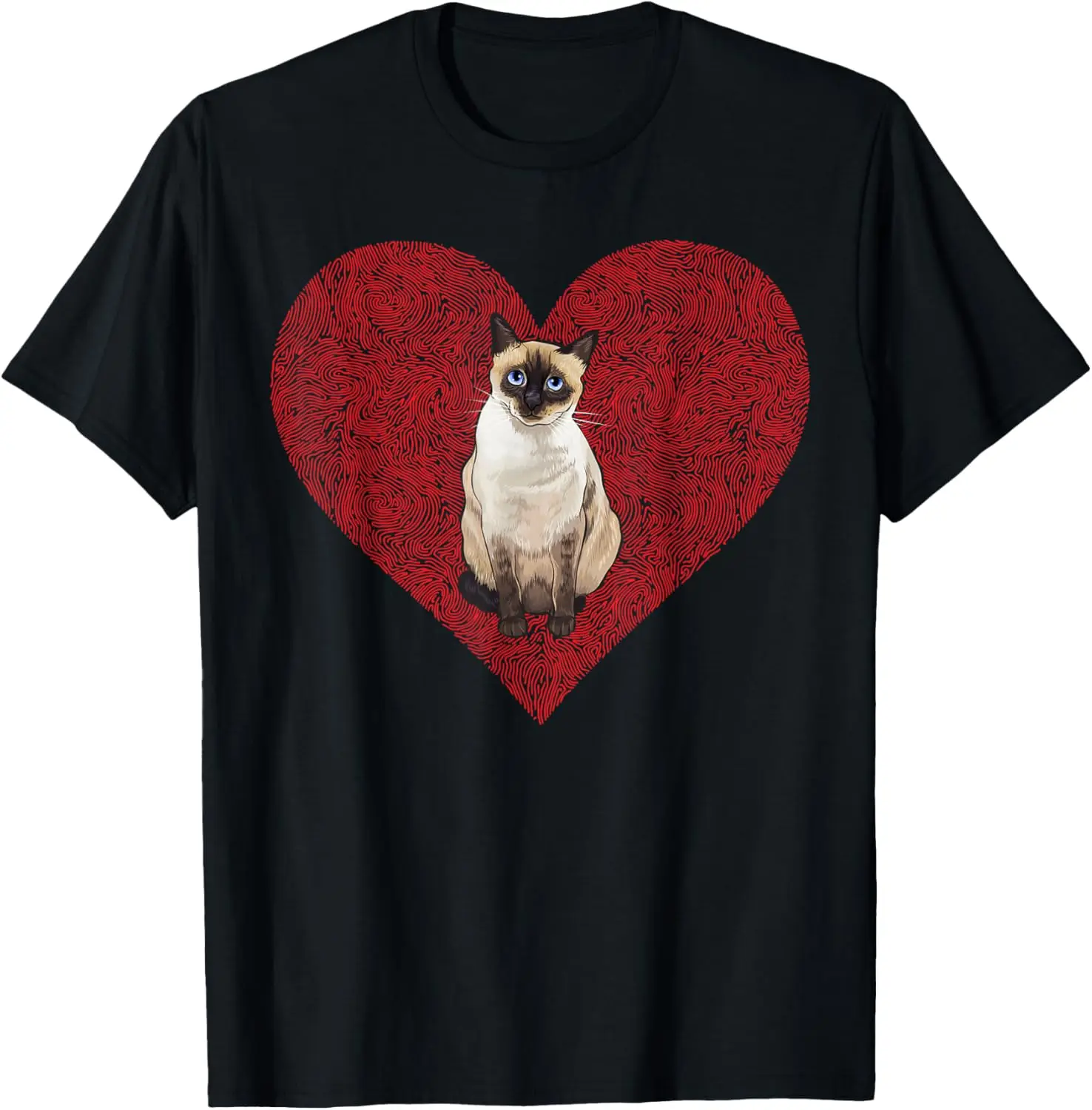 

Siamese Cat Heart Fingerprint Love Graphic Tee Men Women Fashion Cotton T-Shirt