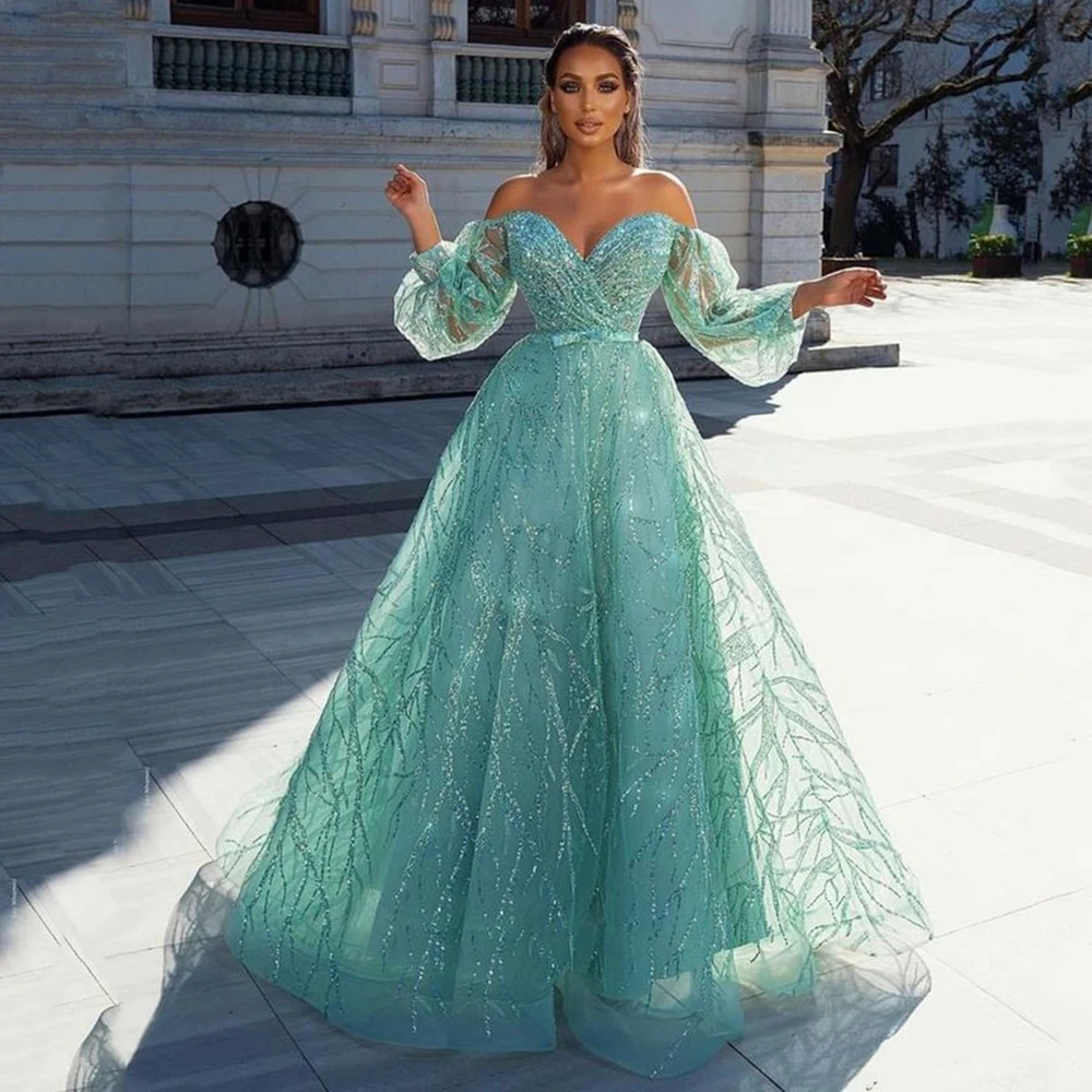 

Gorgeous Evening Party Dresses Sweetheart Floor Length Full Sleeves Princess Smart Women Banquet Formal Occasion Prom Gowns