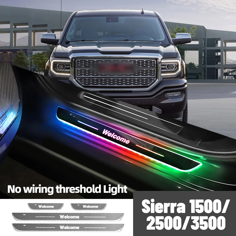 

For GMC Sierra 1500 2500 3500 1998-2023 2021 Car Door Sill Light Customized Logo LED Welcome Threshold Pedal Lamp Accessories