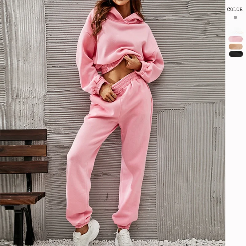 

Women's Hoodie Set Long Sve Pure Color Patchwork Long Pants Faionable Casual Wear for Middle-Aged Women Autumn Season