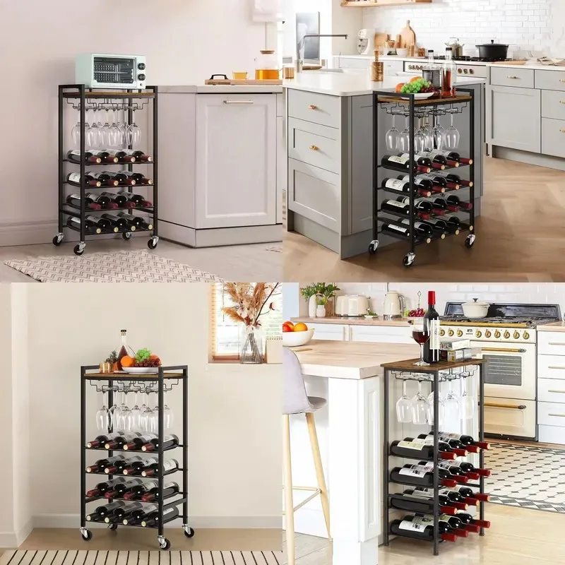 Wrought Iron Non Folding Double Layer Wine Rack Floor to Ceiling Wine Cabinet Modern Simple Design for Dining Room Living