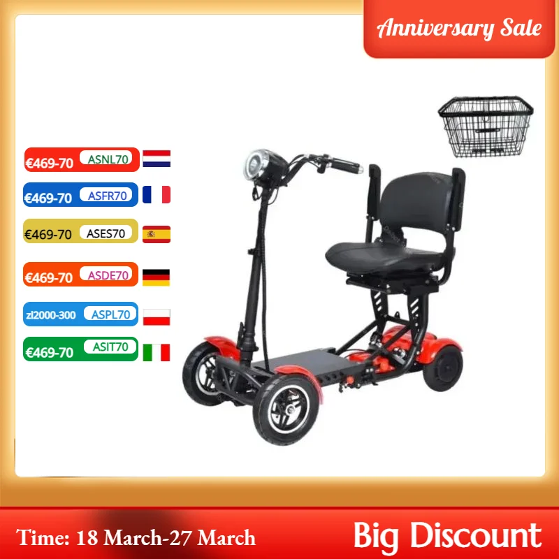 Mobility Scooter Foldable For Elderly With Basket 4 Wheel Double Motor 500w Adult Long Range Electric Scooter With Seat Handrail