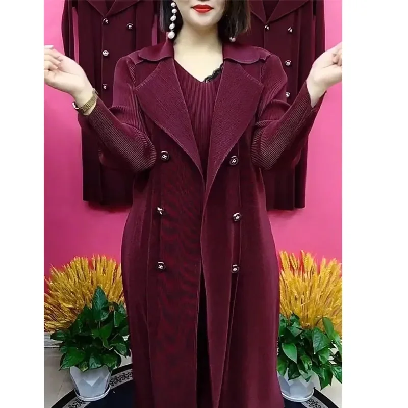 Mère d'âge moyen Patchwork longues robes printemps automne dame grande taille 5XL robes de haute qualité femmes faux deux pièces robe Maxi