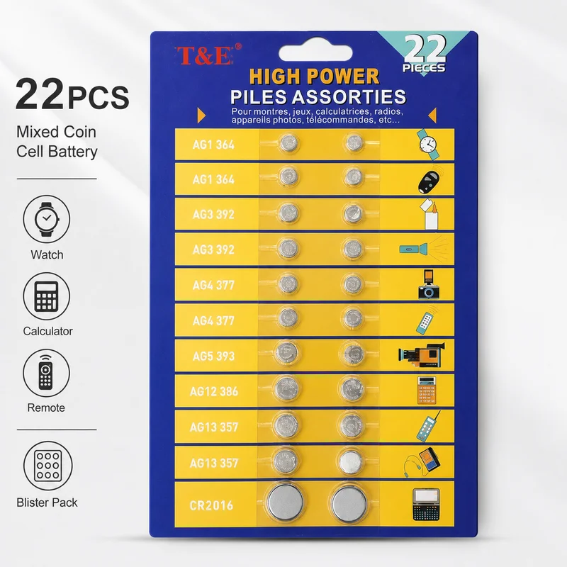 Button Cell Battery Set 22PCS 1.5V AG1 LR621 AG3 LR41 AG4 377 AG5 LR754 AG12 LR43 AG13 LR44 for Watch Toy Remote