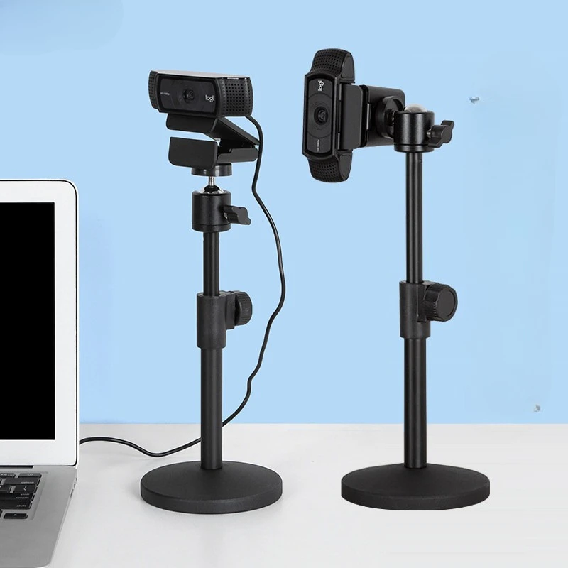 Telescopic Desktop Webcam Stand Adjustable Full Metal Base 360 Rotating Camera Holder Live Photography Tabletop Support Bracket