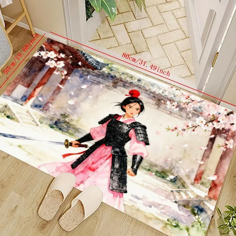 

1 шт. китайский ковер принцессы воина Мулан для гостиной, домашнего декора, большой ковер с цветочным дизайном, нескользящий напольный коврик для детей