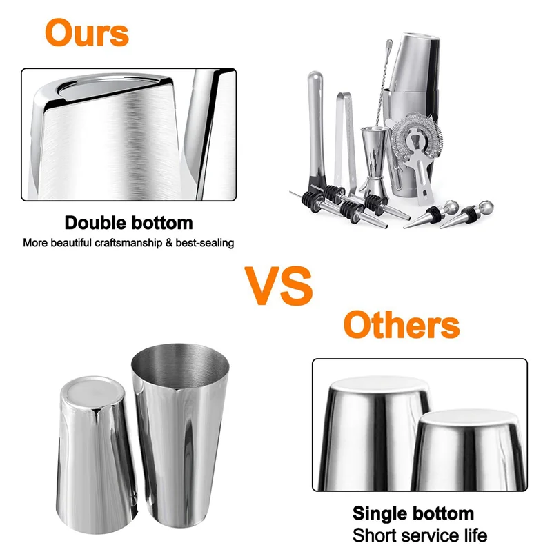 

2 Set Stainless Steel Boston Cocktail Shaker Bar Set Tools With 28Oz/20Oz Shaker Tins, Measuring Jigger, Mixing Spoon-B51B