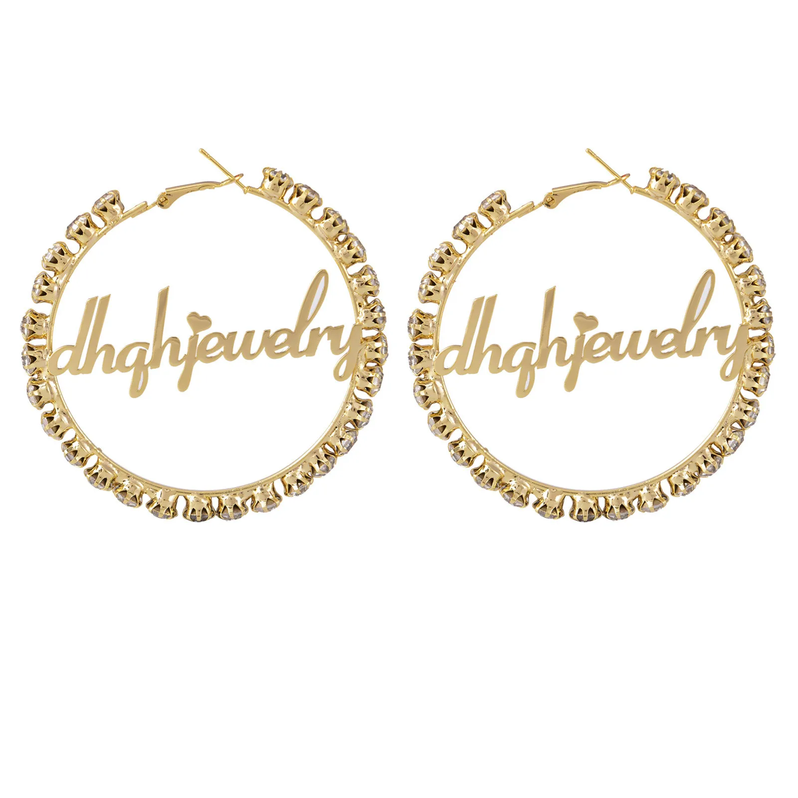 Customized personalized full zircon round ring letter choke ring earrings Customized name stainless steel earrings Women's jewel