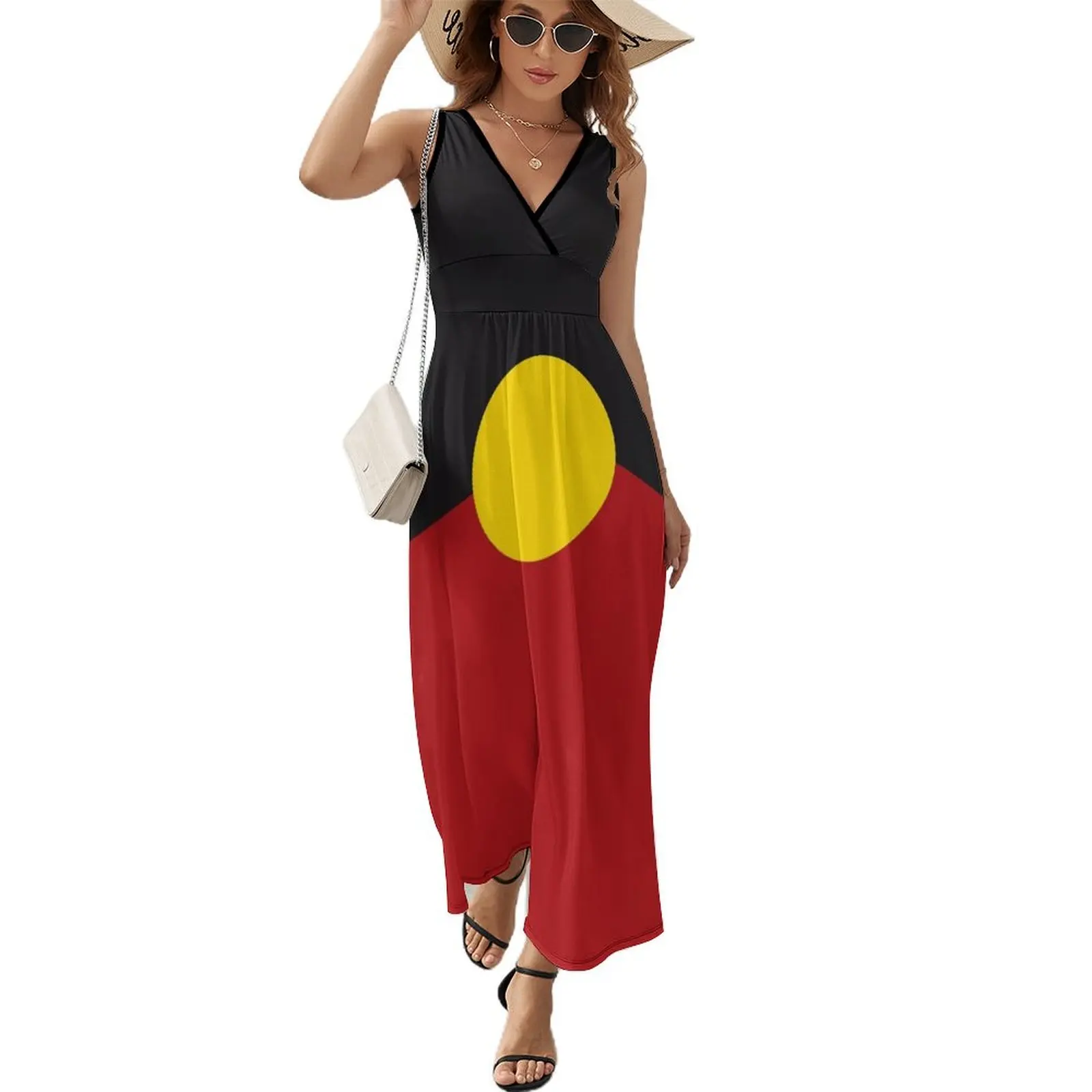 

Australian Aboriginal Flag black red with a yellow Sun giver of life and protector HD High Quality Sleeveless Dress fairy dress