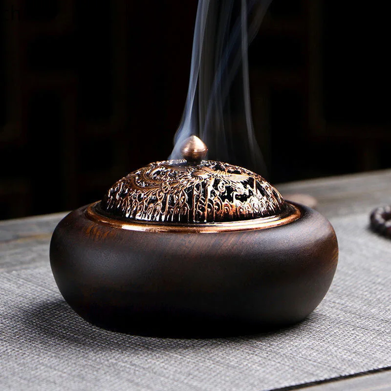 YFY  ebony solid wood household indoor aromatherapy burner high-end plate incense burner offering Buddha tea ceremony ornament