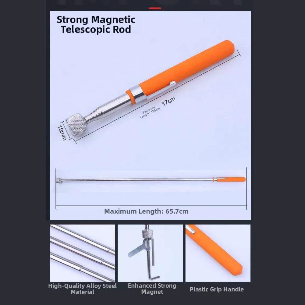 1pcs Versatile Telescopic Magnetic Tools Stainless Steel Metal Suction Rods For Picking Up Paper Clips,staples,batteries,needles