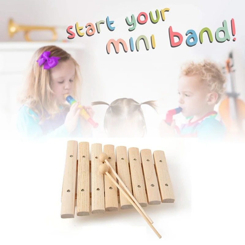 Children Kids Natural Wood Wooden 8 Tone Xylophone Percussion Toy Musical Instrument for Kids Music Develop