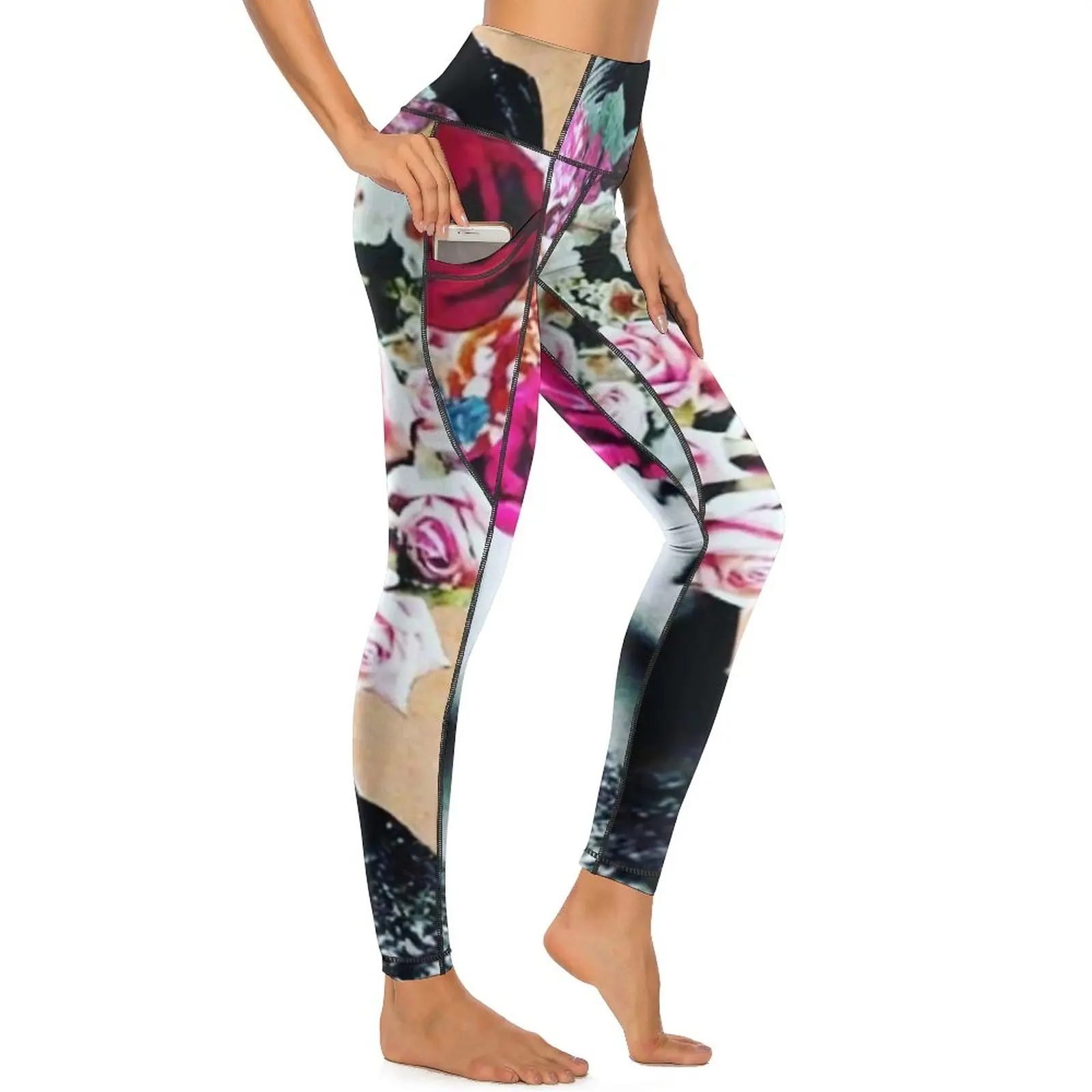 Women Head With Flowers Yoga Pants The Hidden Woman Leggings Sexy High Waist Vintage Yoga Sport Legging Stretch Running Leggins