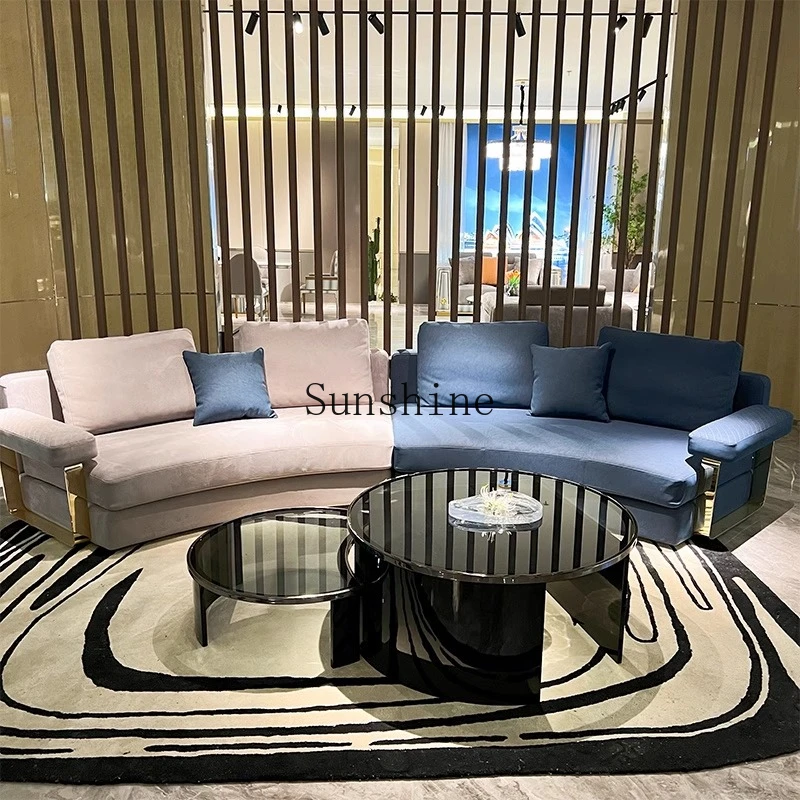 

Modern Italian minimalist light luxury sofa straight row large apartment villa living room matte cloth simple