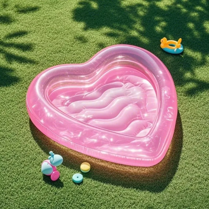 Customized transparent PVC 2-ring inflatable pool with heart-shaped 2-layer filler
