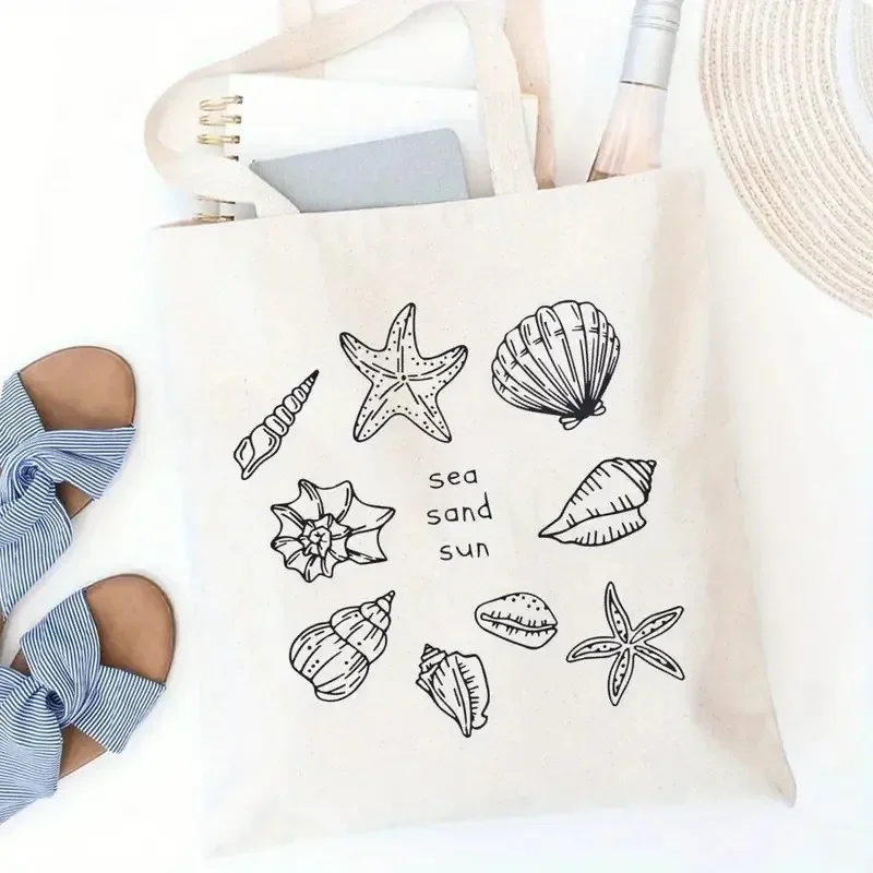 Meeresorganismen-Tragetaschen mit leuchtenden Hai-, Fisch- und Oktopus-Designs, Schultertasche für Strand, Picknick, Reisen und Einkaufen – Detail 8