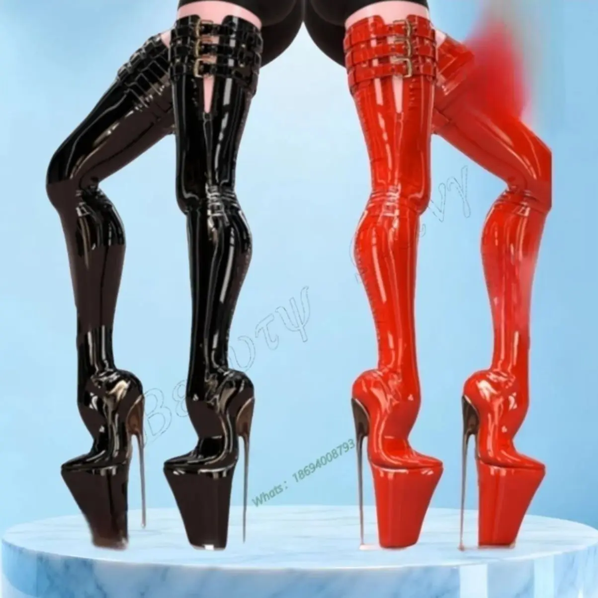 

Red Patent Leather Platform Metal Heel Boots Thigh High Spike High Heel Shoes Solid Sexy Women Shoes New Zapatos Para Mujere