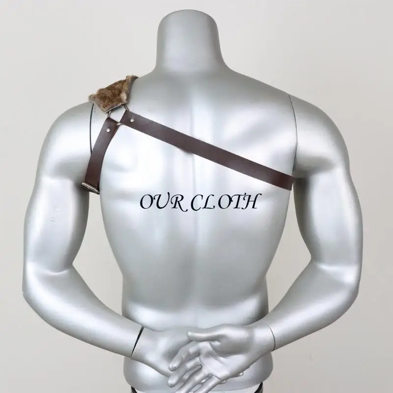 Średniowieczna skórzana osłona ramion futrzana osłona ramion z regulowaną wiązką klatki piersiowej dla mężczyzn Halloween y1ac