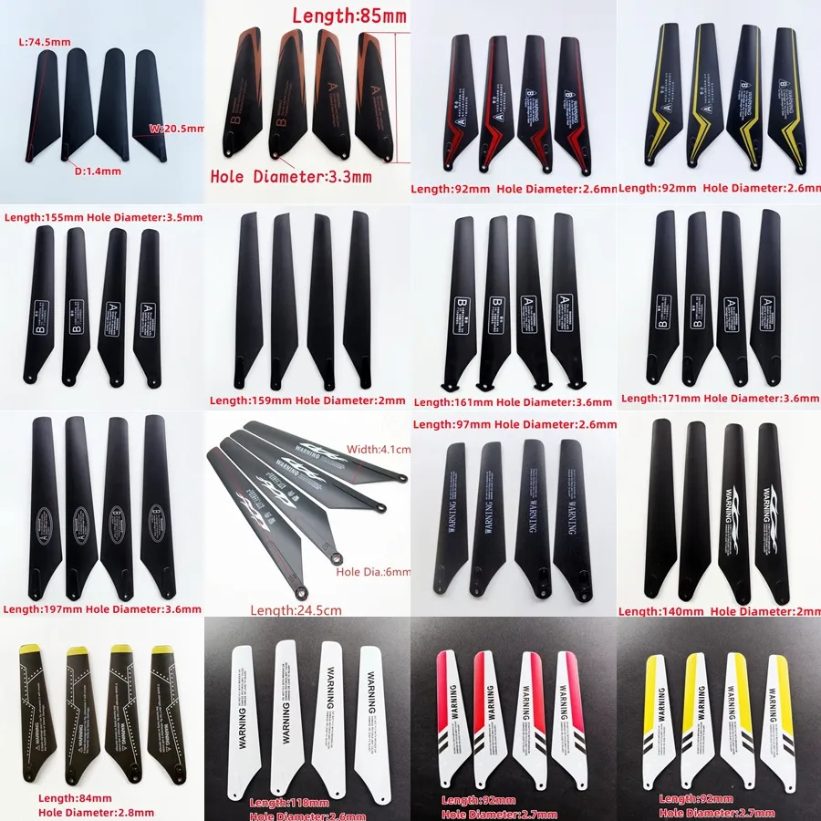 RC Helicopter Propellers 7cm/9cm/15cm/16cm/17cm/20cm/24cm Fans Blades Paddle CW CCW Black A B Props Universal for Aircraft Model