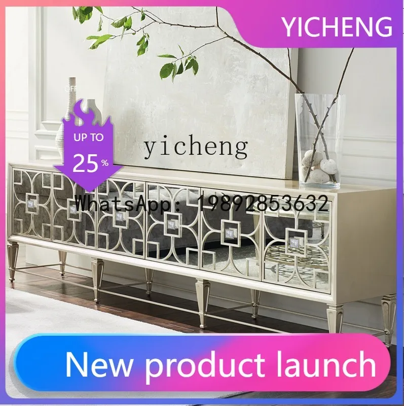 

light luxury living room solid wood TV cabinet decorative cabinet modern retro mirror glass simple coffee table combination