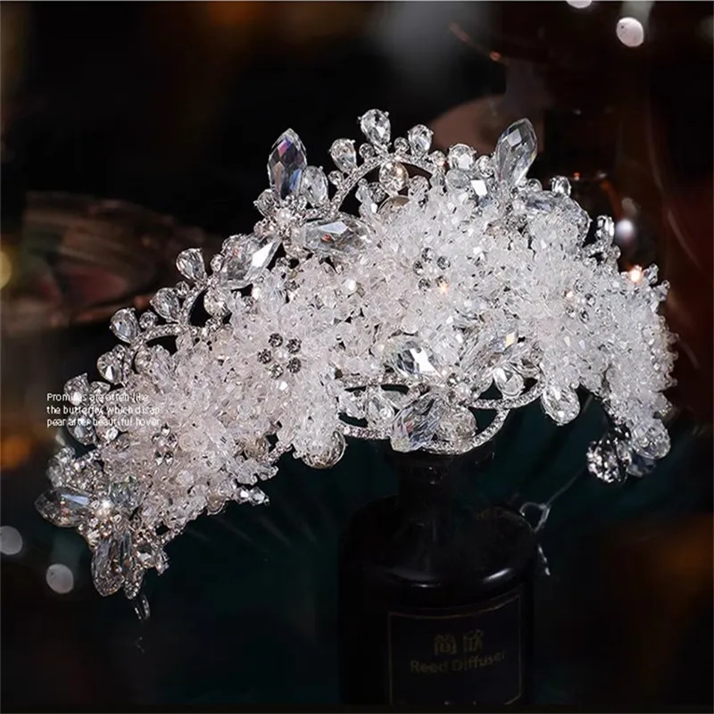 CC Luxury Crown Women Accessories Bridal Headbands Engagement Hairwear Engagement Diadem 100% Handmade Crystal Beads Tiara AN450