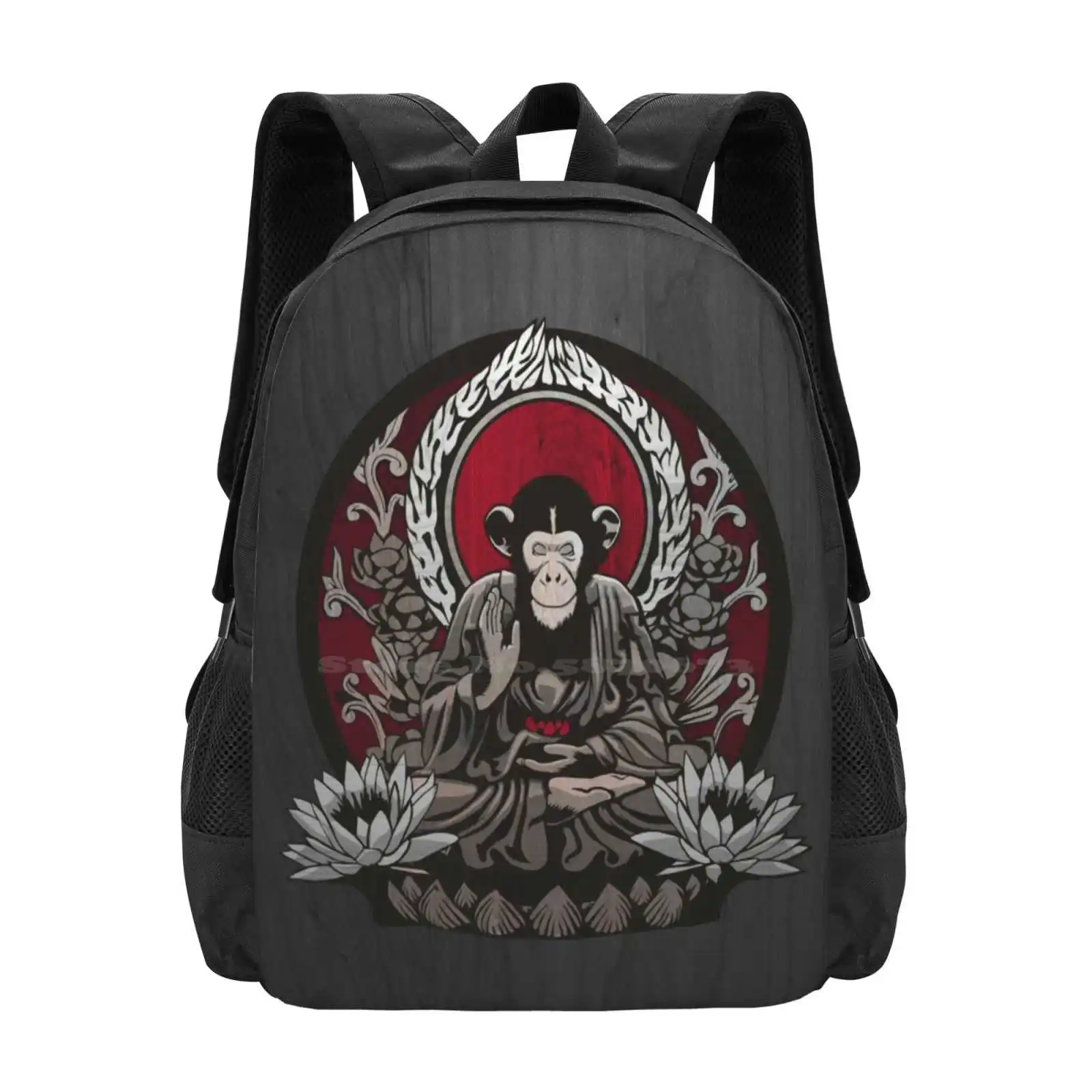 Zen Sapience Pattern Design Bagpack School Bags Zen Monkey Buddhist Chimp Buddha Spiritual Meditation