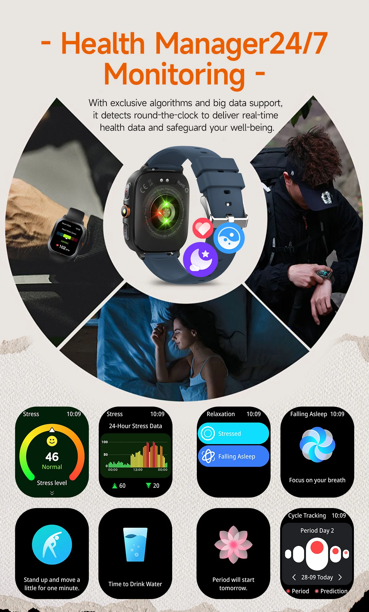 สมาร์ทวอทช์ทหารสำหรับผู้ชาย ปี 2025 พร้อม GPS ในตัว แผนที่ออฟไลน์ ไฟฉาย เข็มทิศ วัดอัตราการเต้นของหัวใจ โทรผ่านบลูทูธ กันน้ำ 1ATM