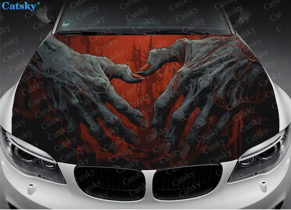 Horror Creepy Hand Car Hood Vinyl Stickers Wrap Vinyl Film Engine Cover Decals Sticker Universal Car Hood Protective Film