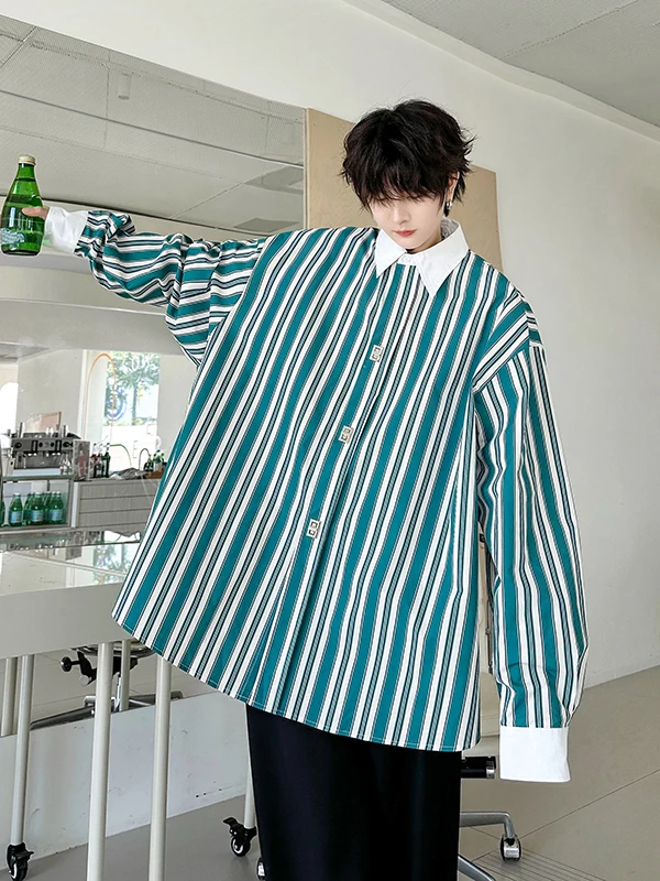 

American Sle Men's Striped Long Sve irt Casual Deconstructed Upper Body Polyester Fiber Spring Autumn Winter Trendy