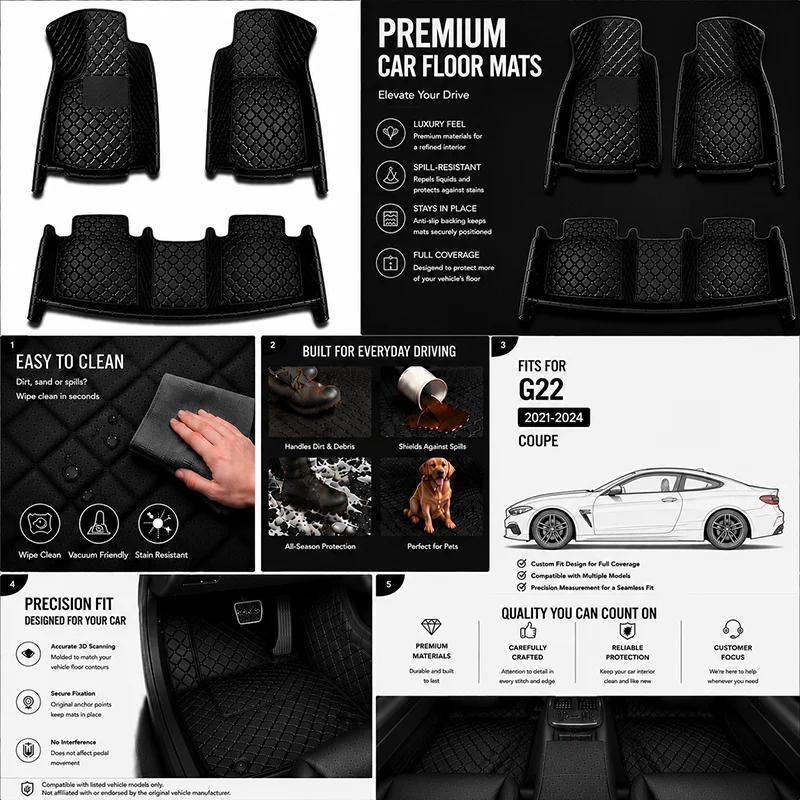 Custom Fit PU Leather Car Floor Mat For BMW Series 4 G22 2021-2024 Coupe Wear-Resistant Thickened Auto Interior Accessories
