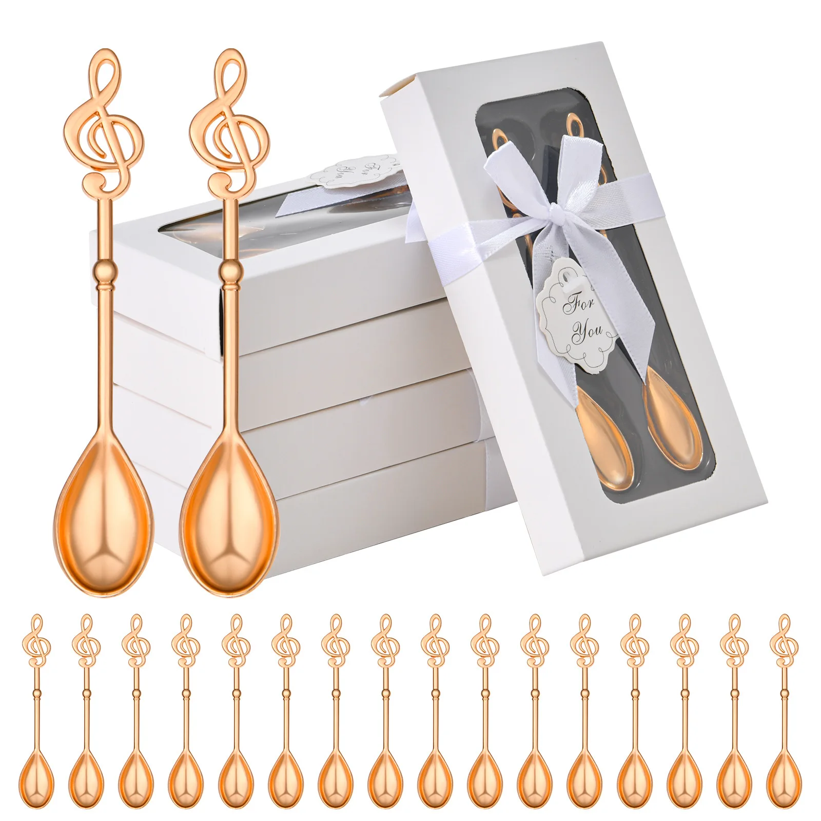 60pcs=30sets golden Wedding reception gift of Music Love Note Coffee Spoon Favors in Elegant white gift box For bridal favor