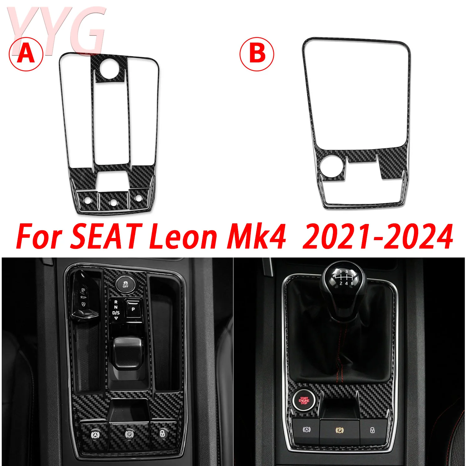 

Transmission Gear Shift Panel Wireless Charging Frame Carbon Fiber Trim Sticker For SEAT Leon MK4 Cupra Formentor 2021—2024