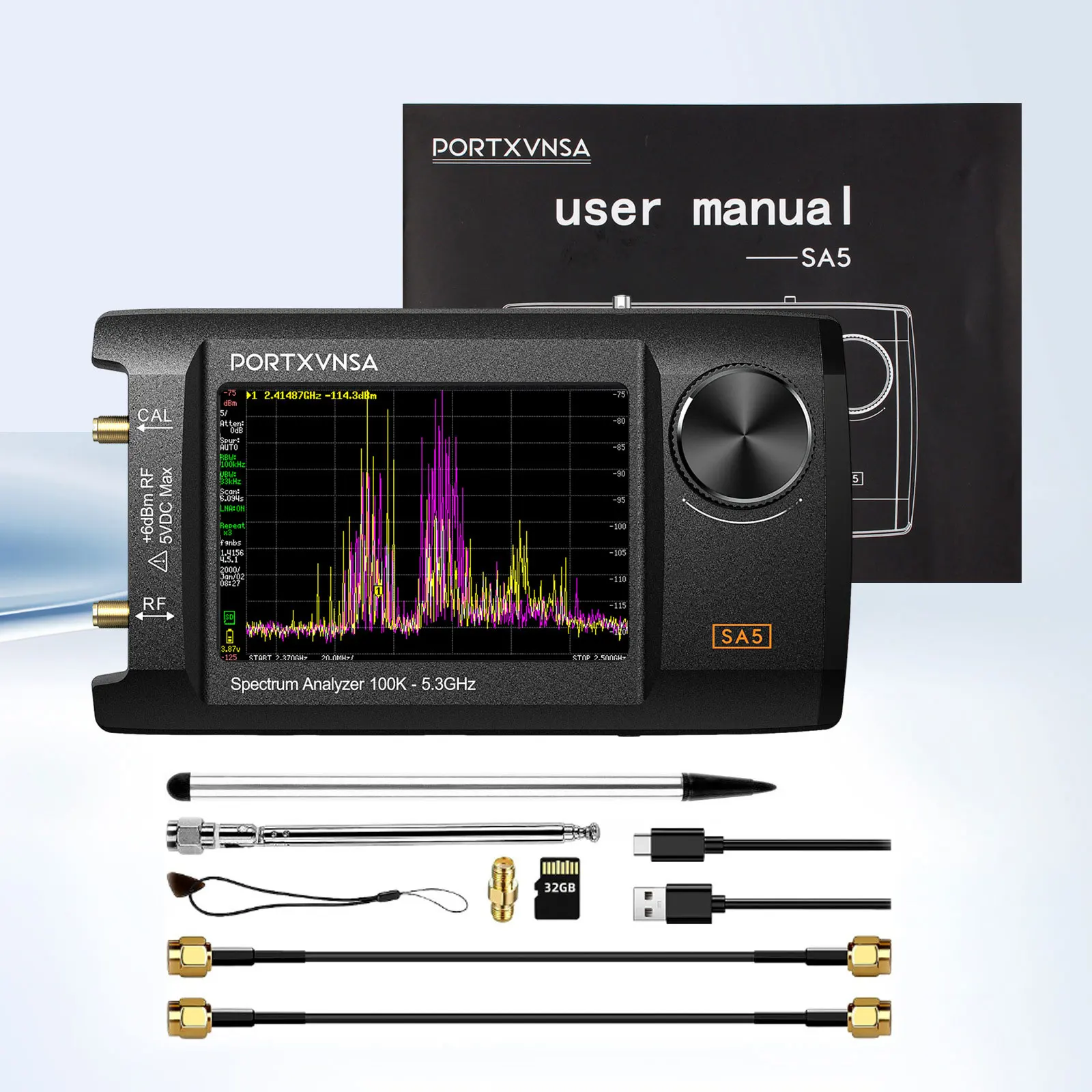 HamGeek SA5 100K-5.3GHz Handheld Spectrum Analyzer Signal Generator w/ 4