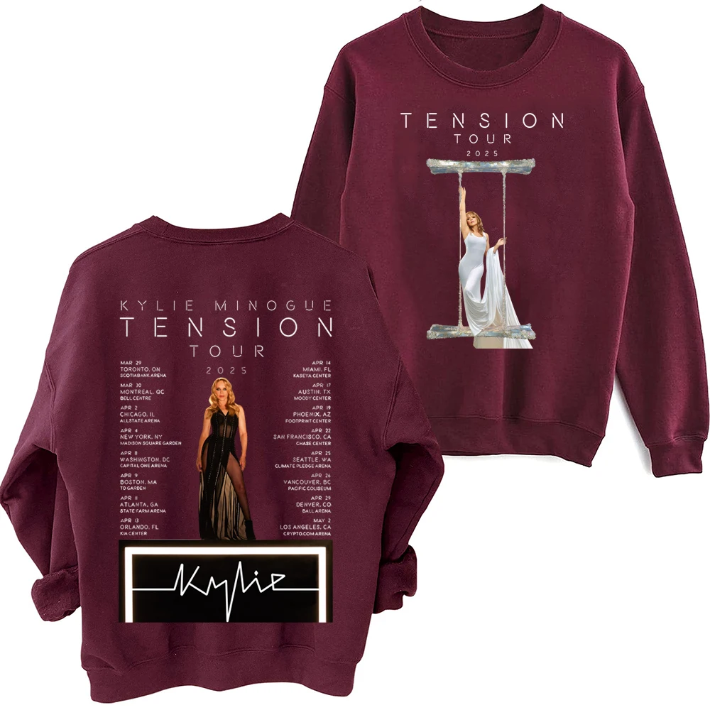 2025 Kylie Minogue Tension World Tour Sweatshirt Harajuku Round Neck Long Sleeve Oversized Popular Music Hoodie Fans Gift