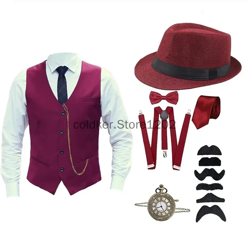 8 قطعة مجموعة 1920S رجل غاتسبي العظيم TT186GA8 اكسسوارات مجموعة ريترو العصابات زي التعادل قبعة سترة سوداء الفيكتوري خمر سليم #2