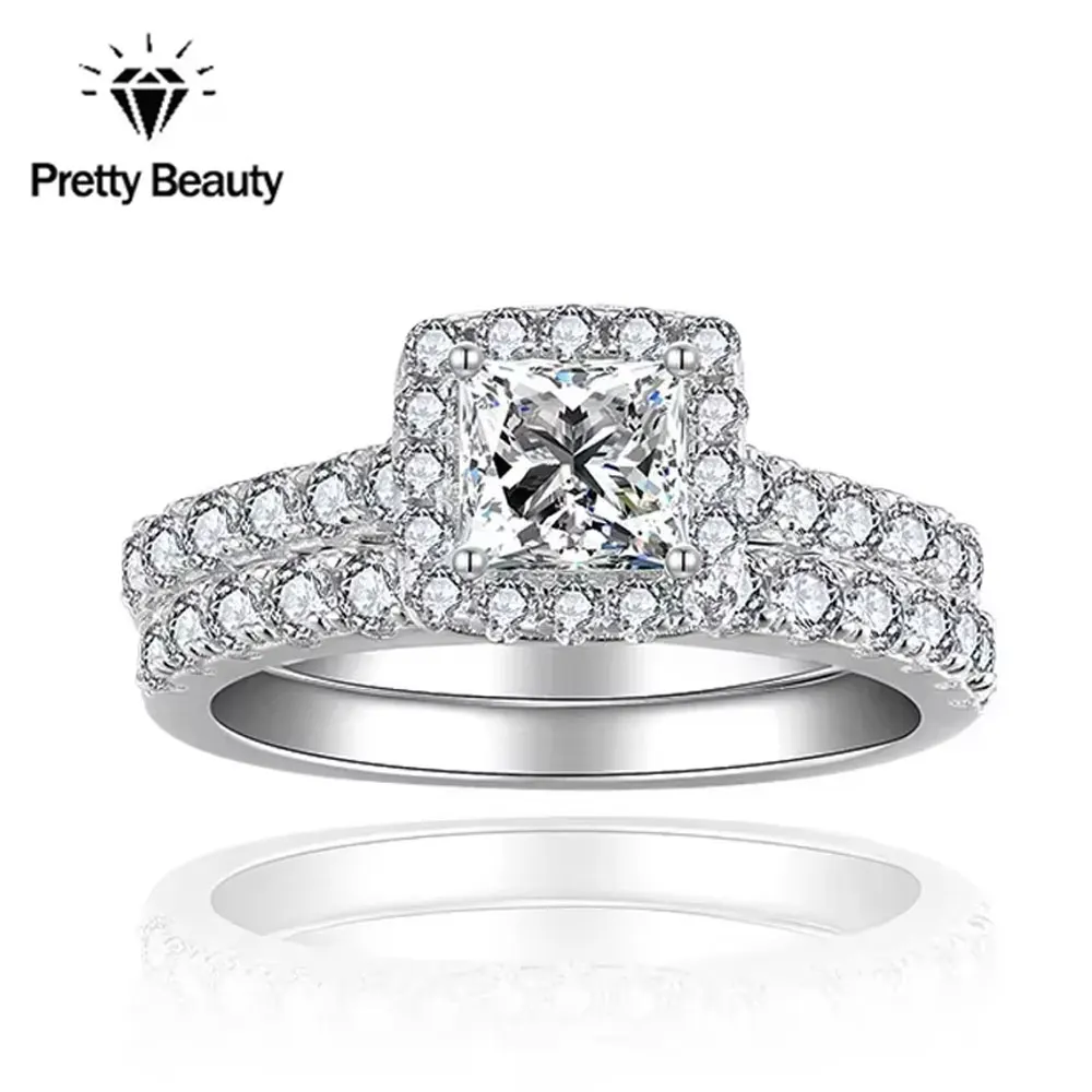 

Pretty Beauty 0.8CT Princess Cut Moissanite Engagement Ring S925 Silver for Women Stackable Diamond Wedding Band Fine Jewelry