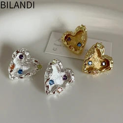 Bilandi Trendy Jewelry 925 Silver Needle Colorful Glass Metal Heart Earrings For Women Girl Party Gift 2023 Trend New Gift