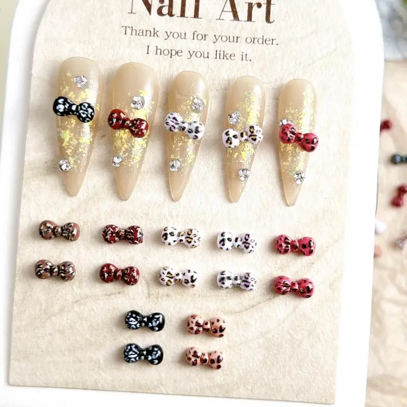 

20PCS Cute Mini Colorful Ties Resin Nail Art Charms Classic Leopard Print Spotted Bowknots Nail Decorations DIY Hair Clip Nails