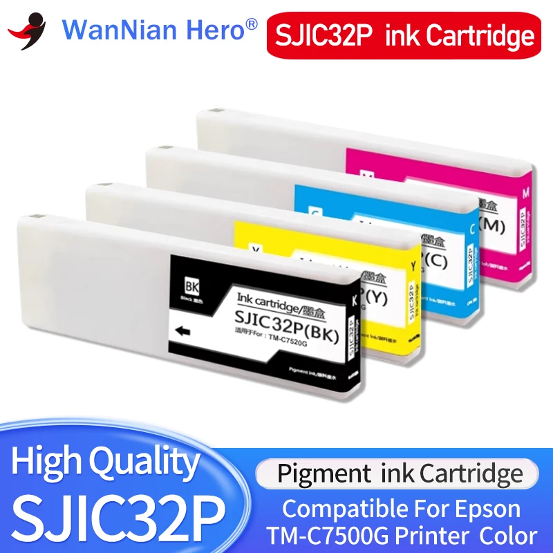 

300ML/PC SJIC32P Compatible Ink Cartridge With Pigment Ink For Epson TM-C7520G Label Printer Color BK C M Y SJIC32P(K)