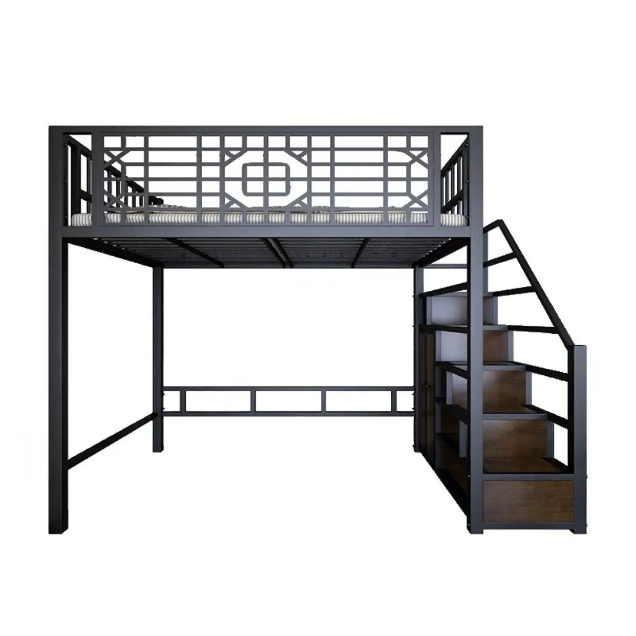 New Chinese loft-style bed, elevated sheets, upper small-sized children\'s bed apartment, iron frame bed, space-saving