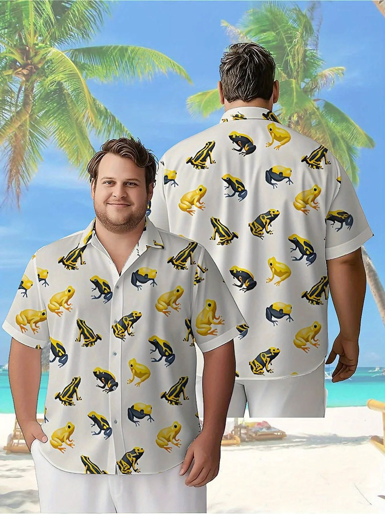 

Men's Plus Size Hawaiian Shirts Rainforest Frog Print pattern, Unisex Aloha Shirts,New in Summer Tops Tee,streetwear